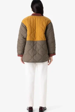 Multicolour gewatteerde colourblock jas