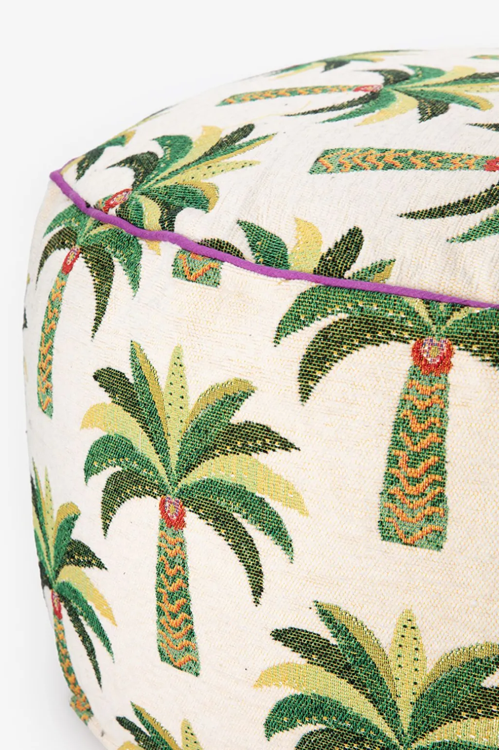 Multicolour jacquard poef met palmboom print