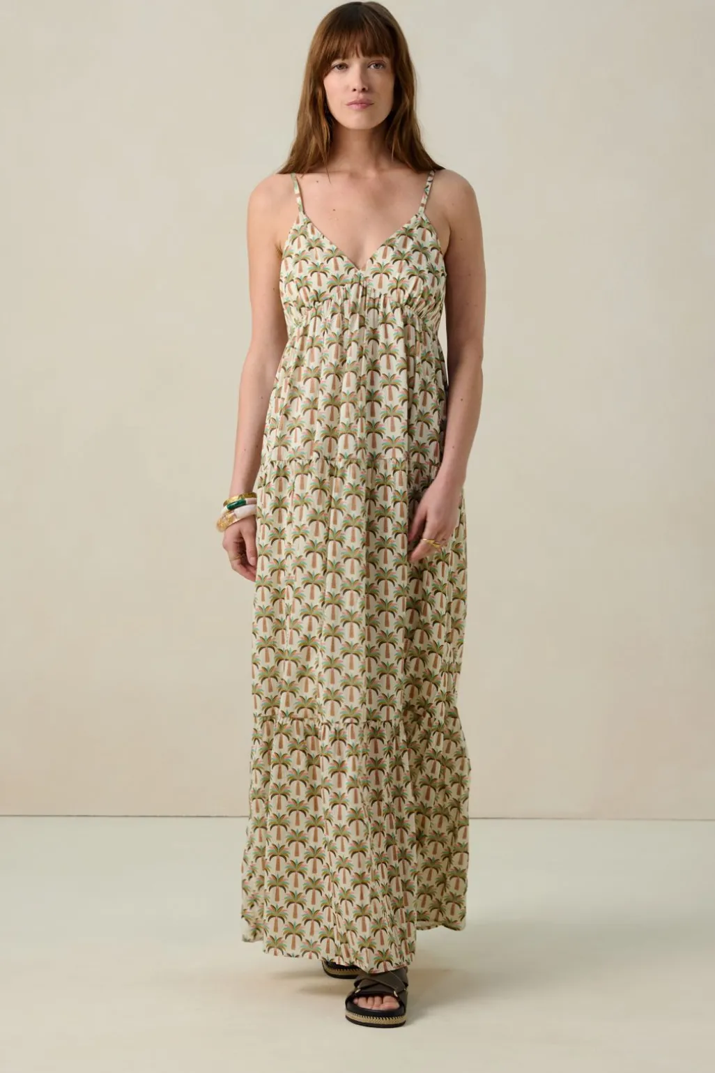 Multicolour maxi jurk met palmboom print
