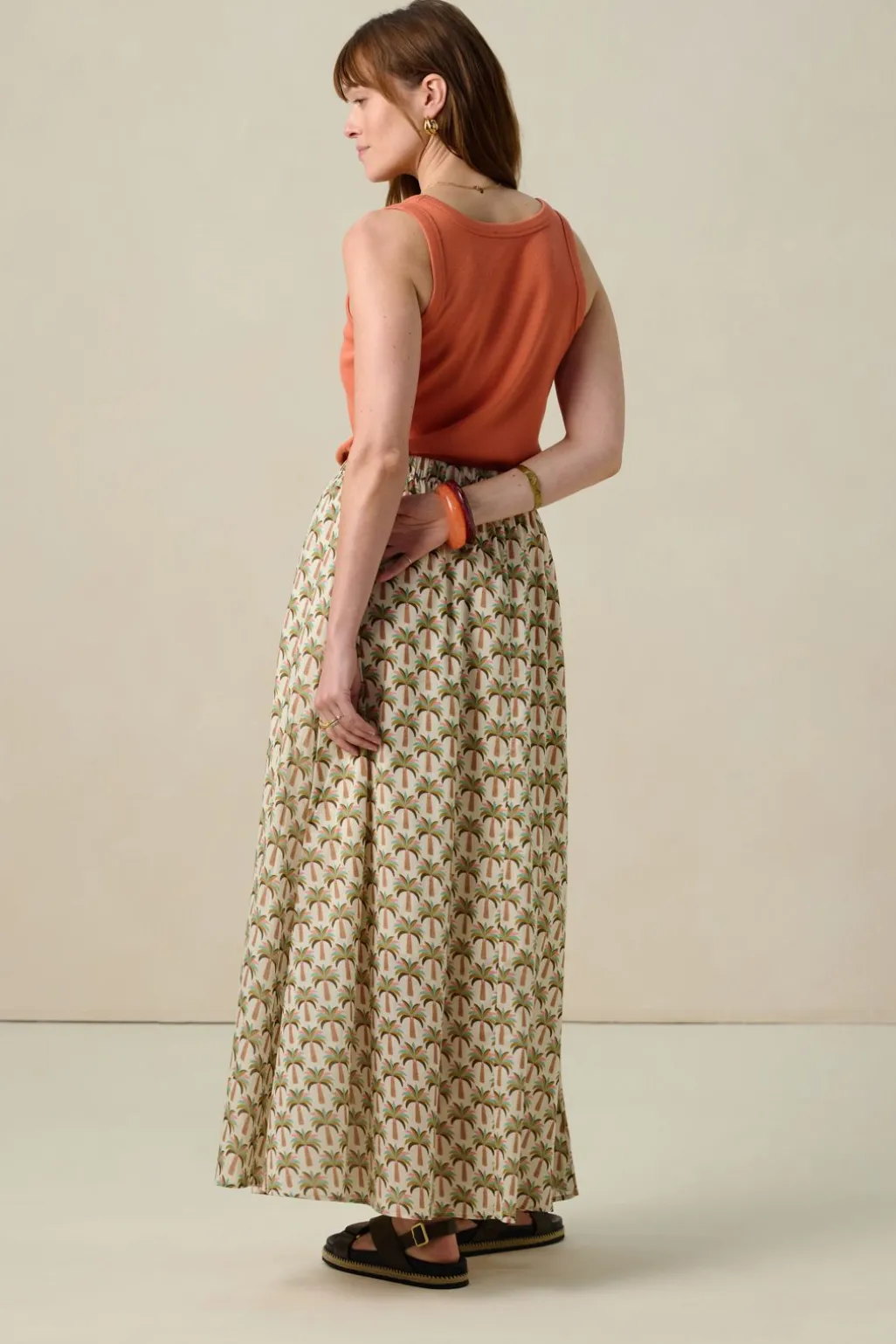 Multicolour maxi rok met palmboom print