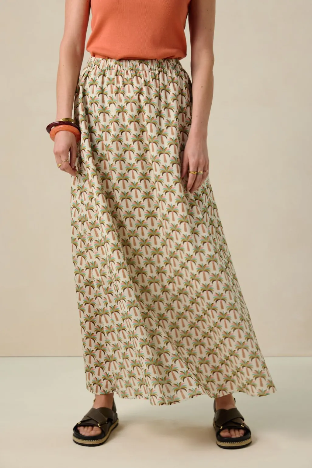 Multicolour maxi rok met palmboom print