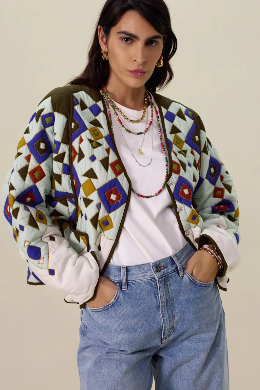 Multicolour oversized jack met print