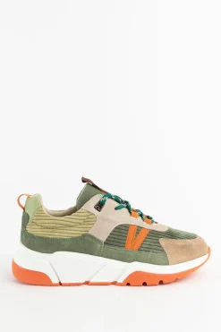Multicolour suède sneaker met oranje details