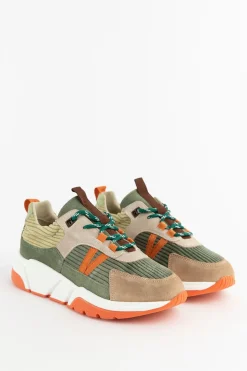 Multicolour suède sneaker met oranje details