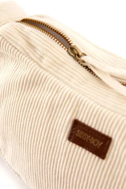 Off white rib cord crossbody tas