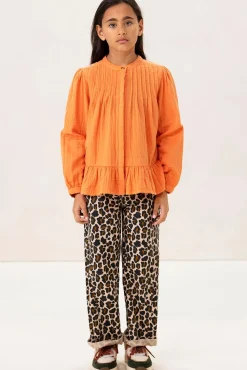 Oranje blouse met pintuck details