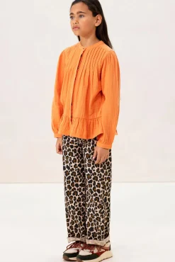 Oranje blouse met pintuck details