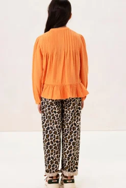 Oranje blouse met pintuck details