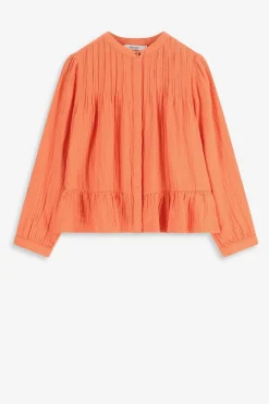 Oranje blouse met pintuck details
