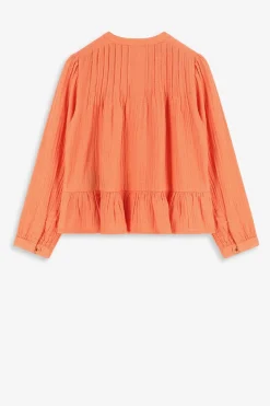 Oranje blouse met pintuck details