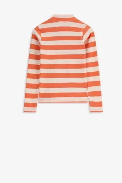 Oranje gestreept longsleeve t-shirt met mock hals