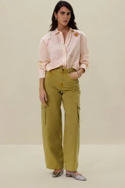 Oranje gestreepte blouse met embroidery