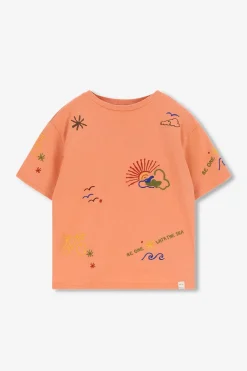 Oranje oversized t-shirt met embroidery