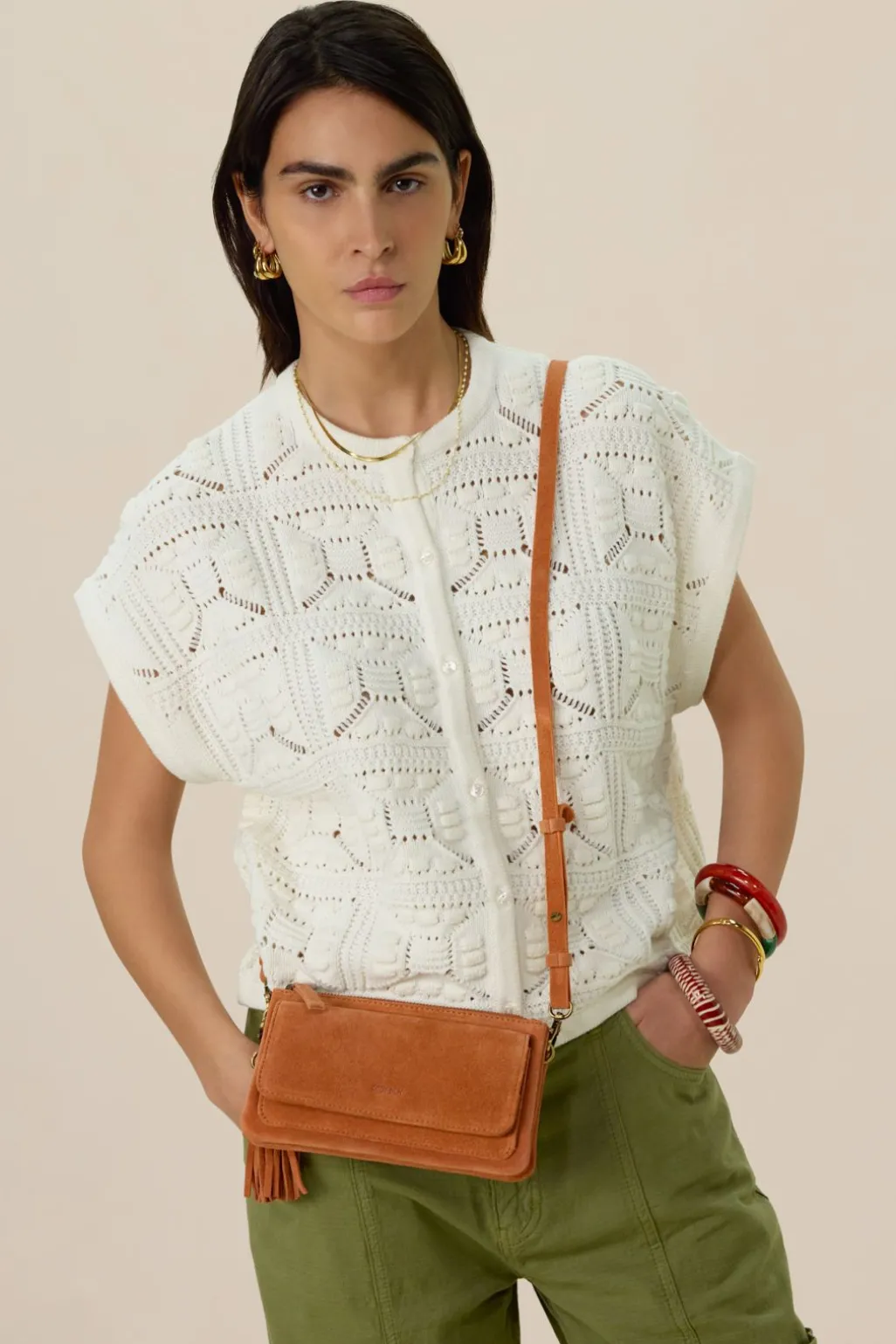 Oranje suède crossbody tas