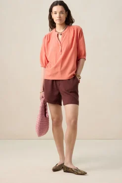 Oranje T-shirt met pofmouwen
