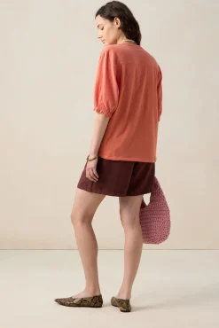 Oranje T-shirt met pofmouwen