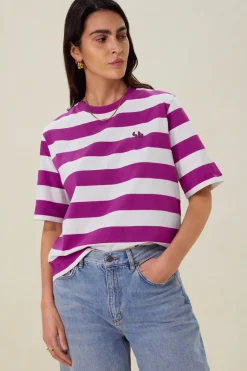 Paars met wit gestreept t-shirt