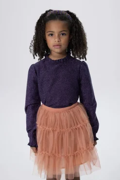 Paarse glitter longsleeve met ruffles