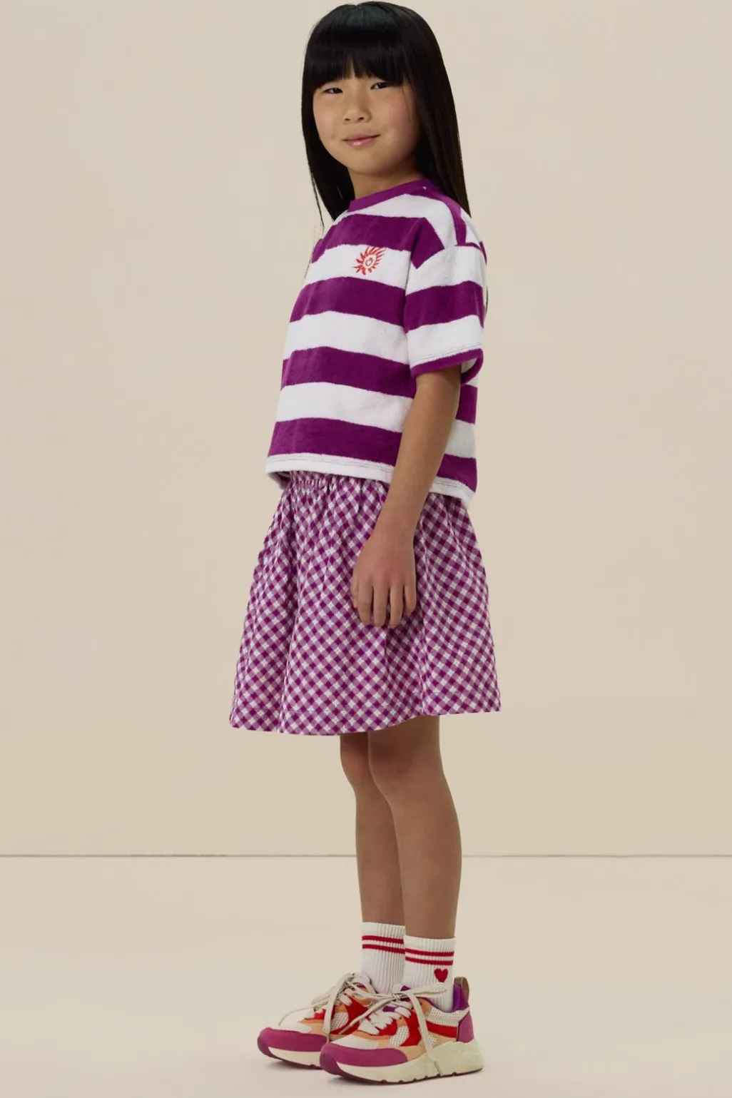 Paarse rok met check-stof