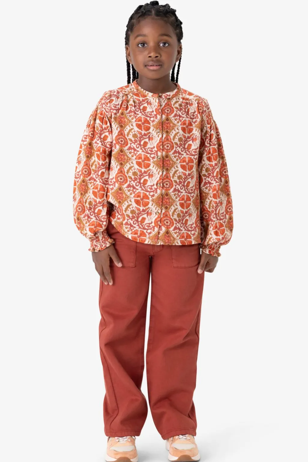 Printed cotton blouse with smock detailsMulticolour blouse
