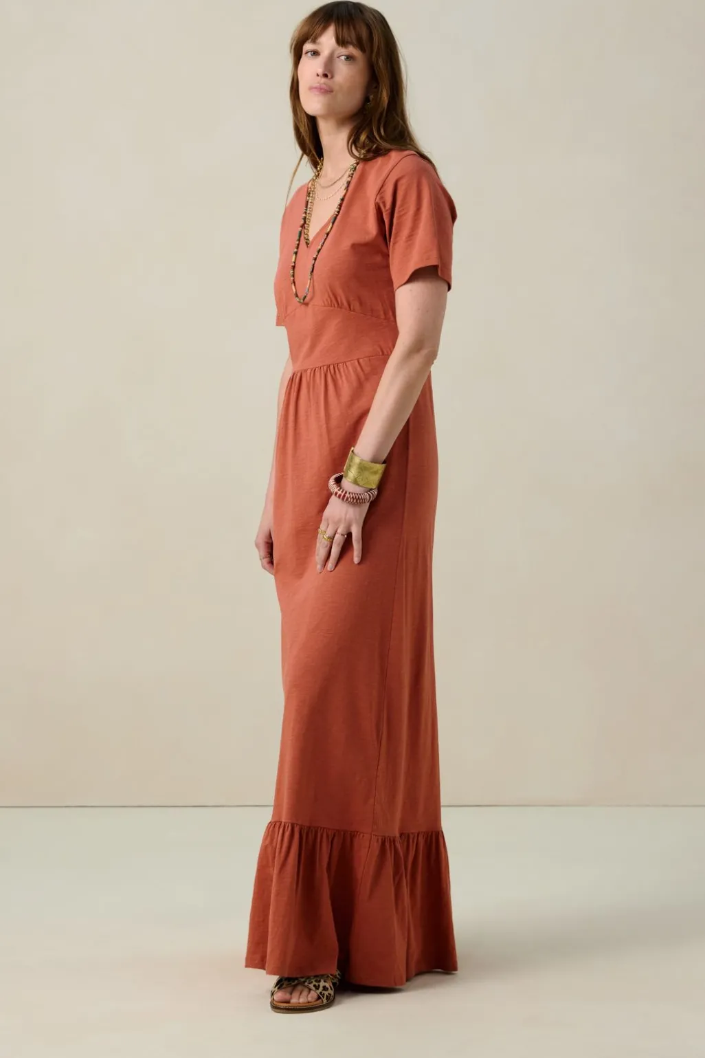 Rode jersey maxi jurk