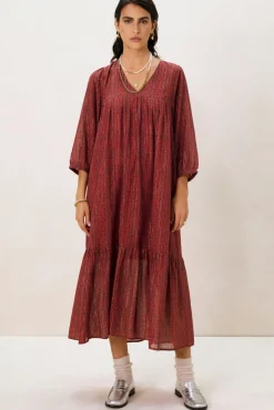 Rode maxi jurk met V-hals