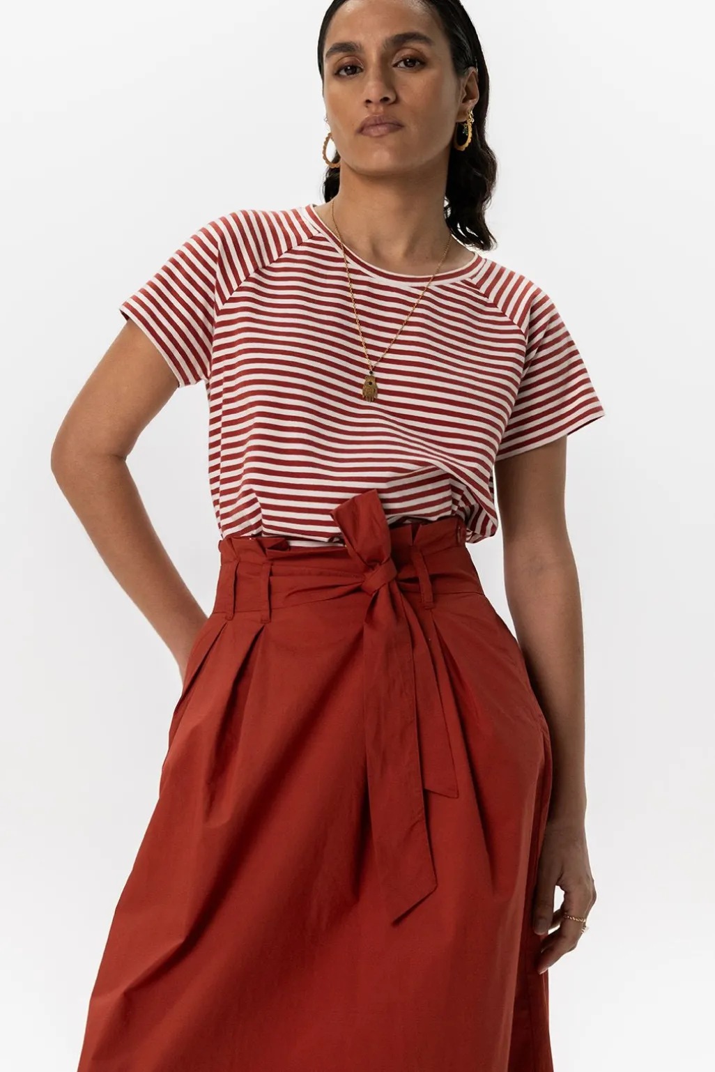 Rode paperbag midi rok
