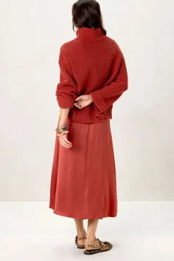 Rode satijnen maxi rok