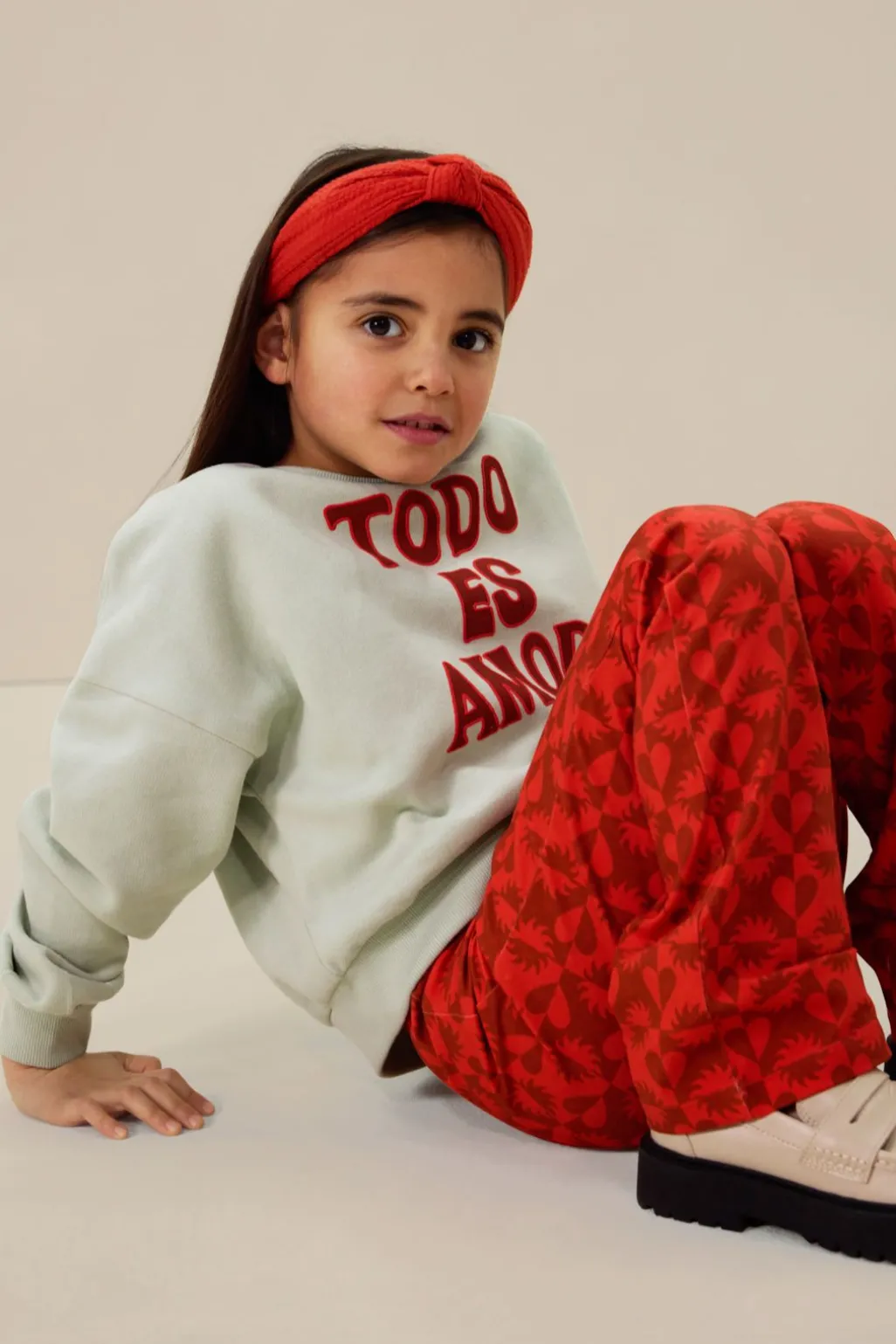 Rode straight leg legging met print