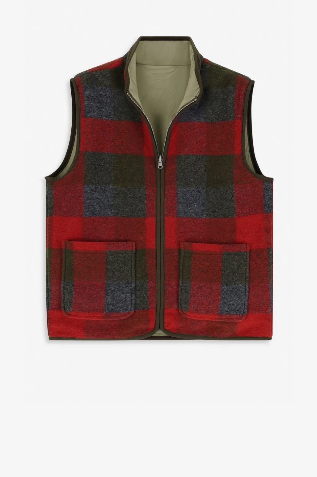 Rood geblokte reversible bodywarmer