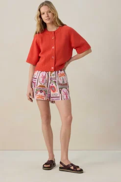 Rood gebreid vest met korte mouwen