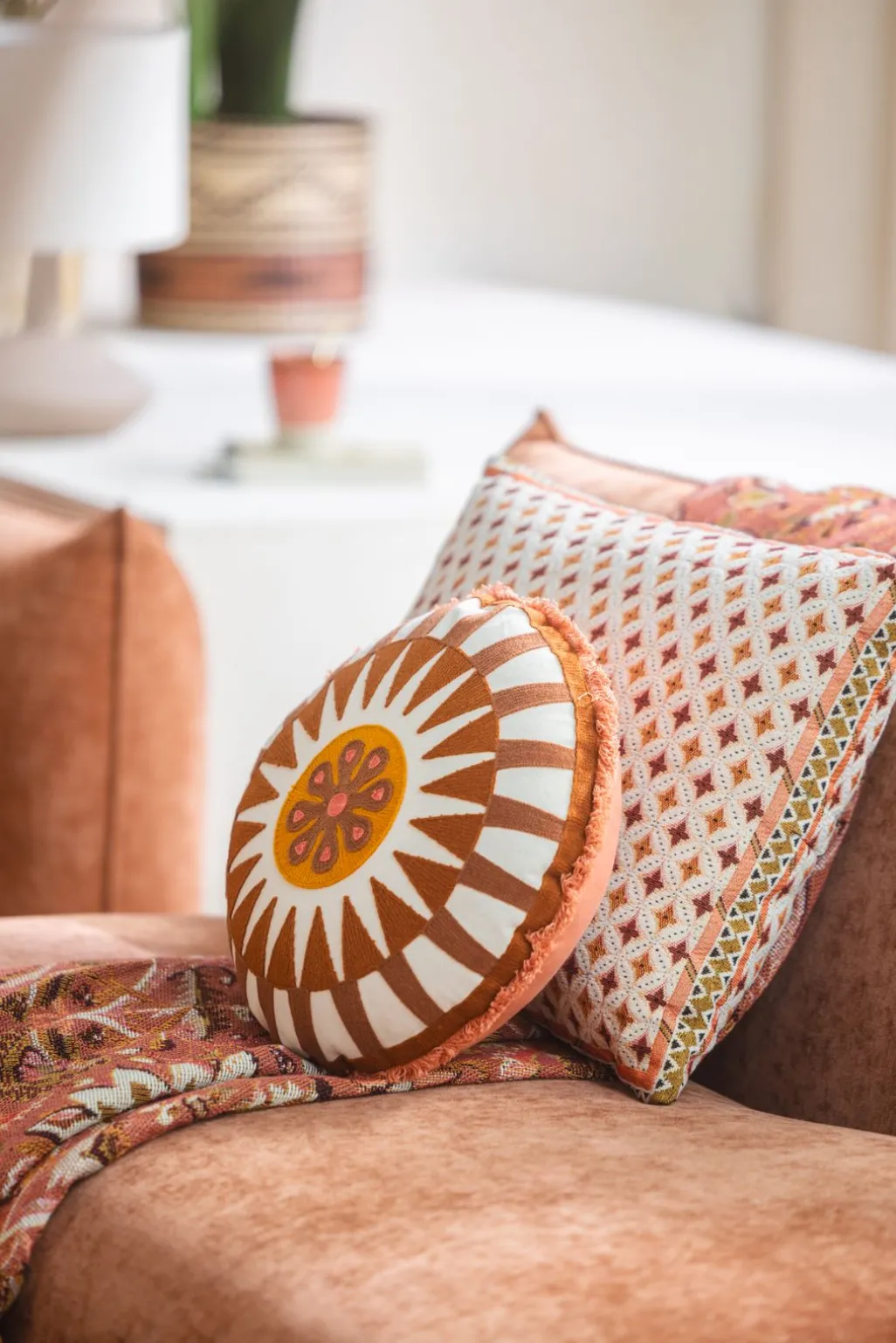 Rood geruit jacquard kussen