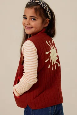 Rood quilted gilet met embroidery