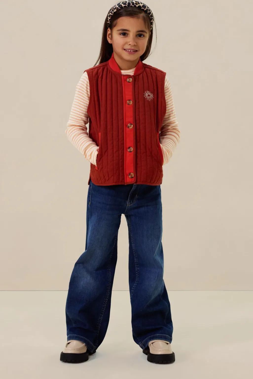 Rood quilted gilet met embroidery