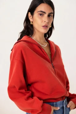 Rood sweat vest met rits