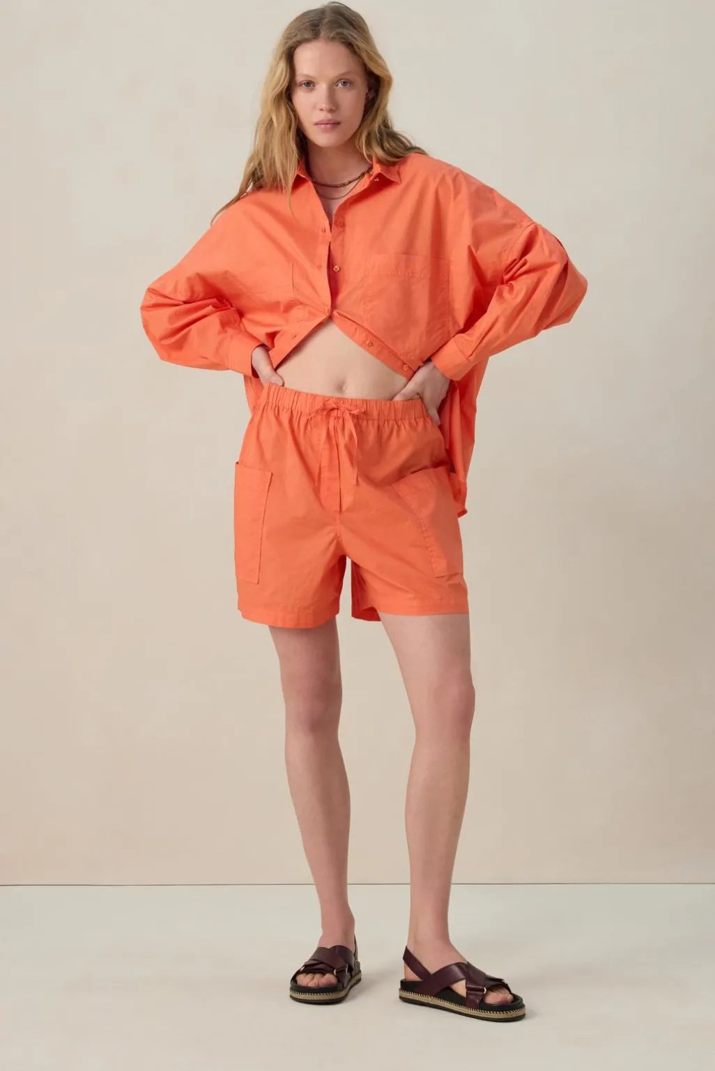 Roodoranje poplin short