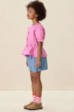 Roze blouse met striksluiting
