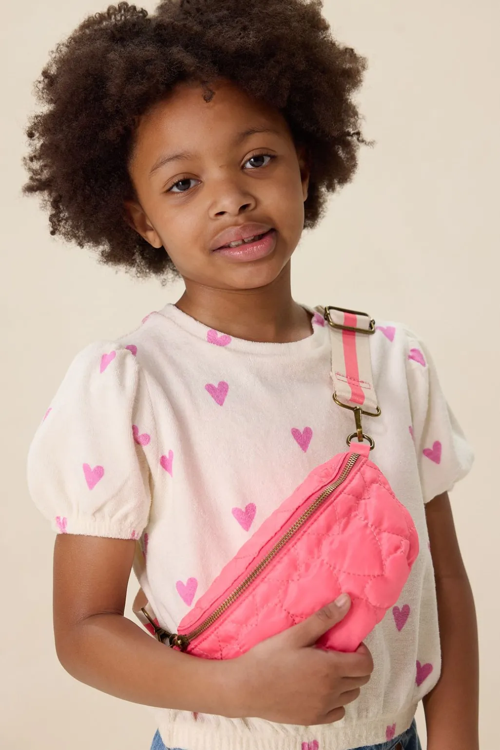 Roze crossbody tas met hartjes