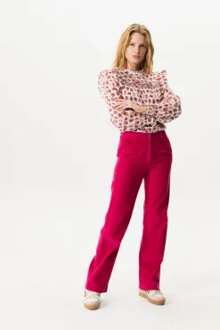 Roze mid waist wide leg corduroy broek