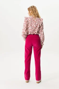 Roze mid waist wide leg corduroy broek
