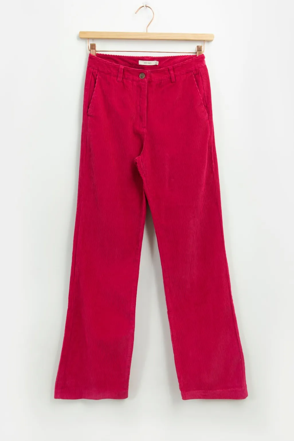 Roze mid waist wide leg corduroy broek