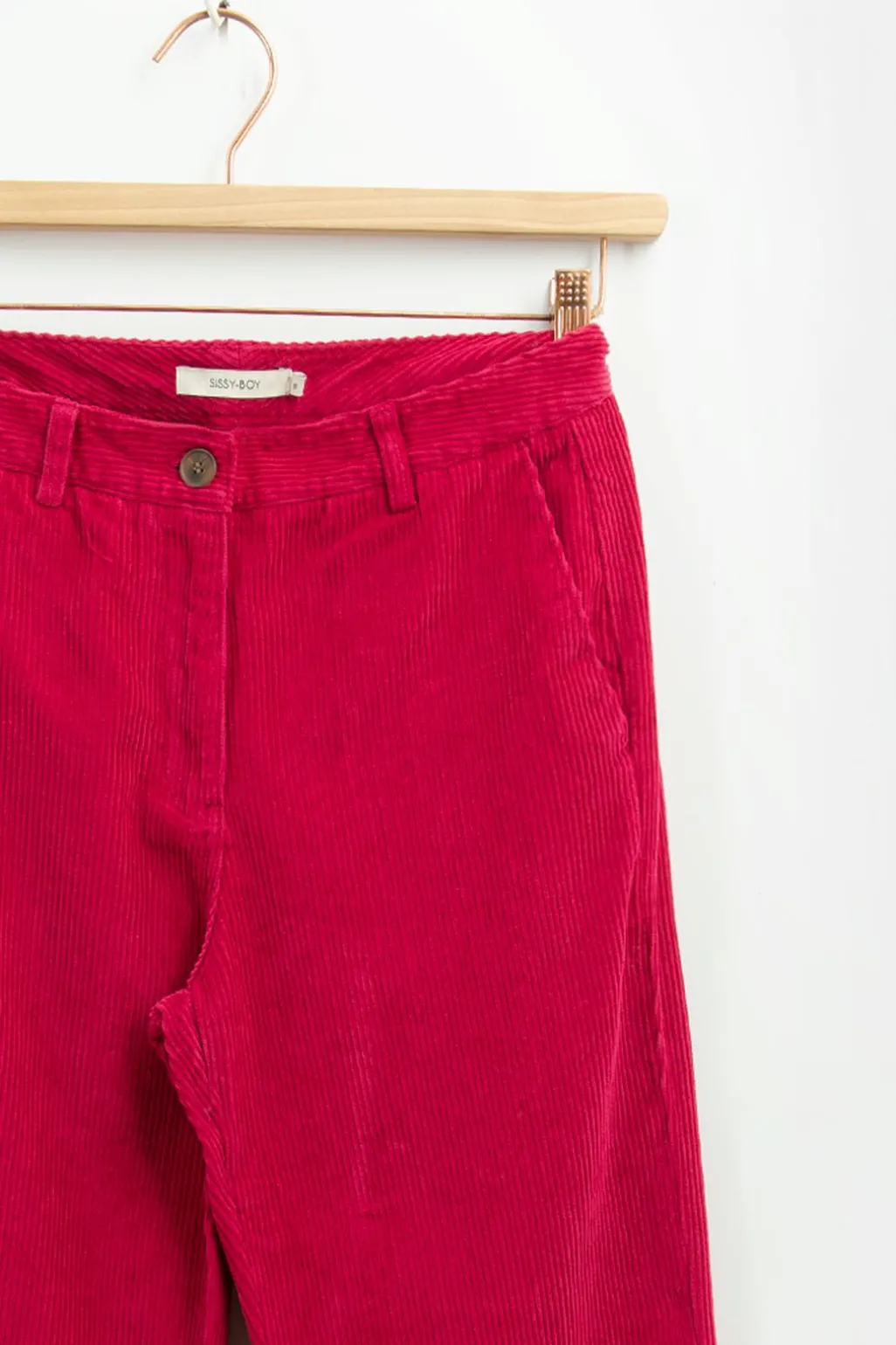 Roze mid waist wide leg corduroy broek
