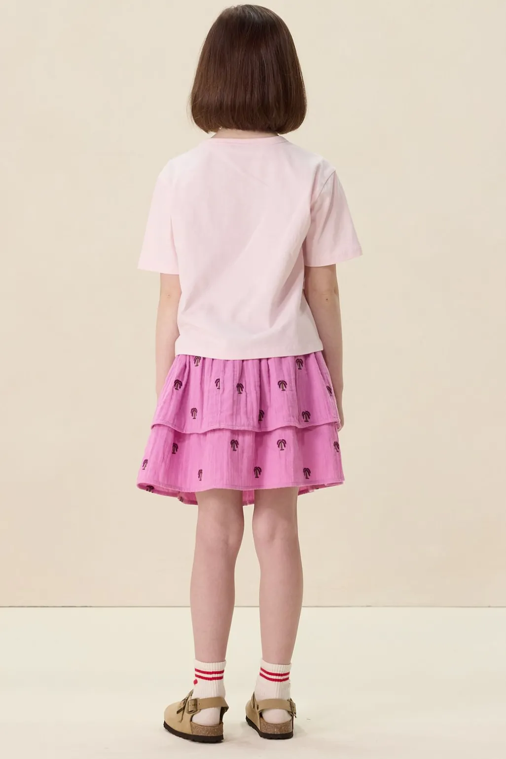 Roze ruffle rok met palmboom print