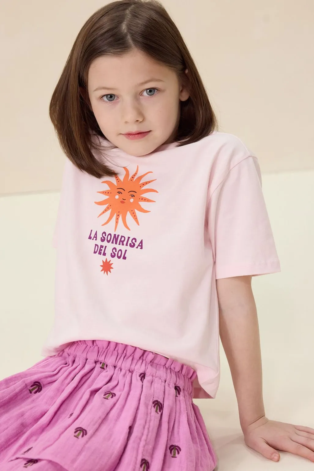 Roze ruffle rok met palmboom print