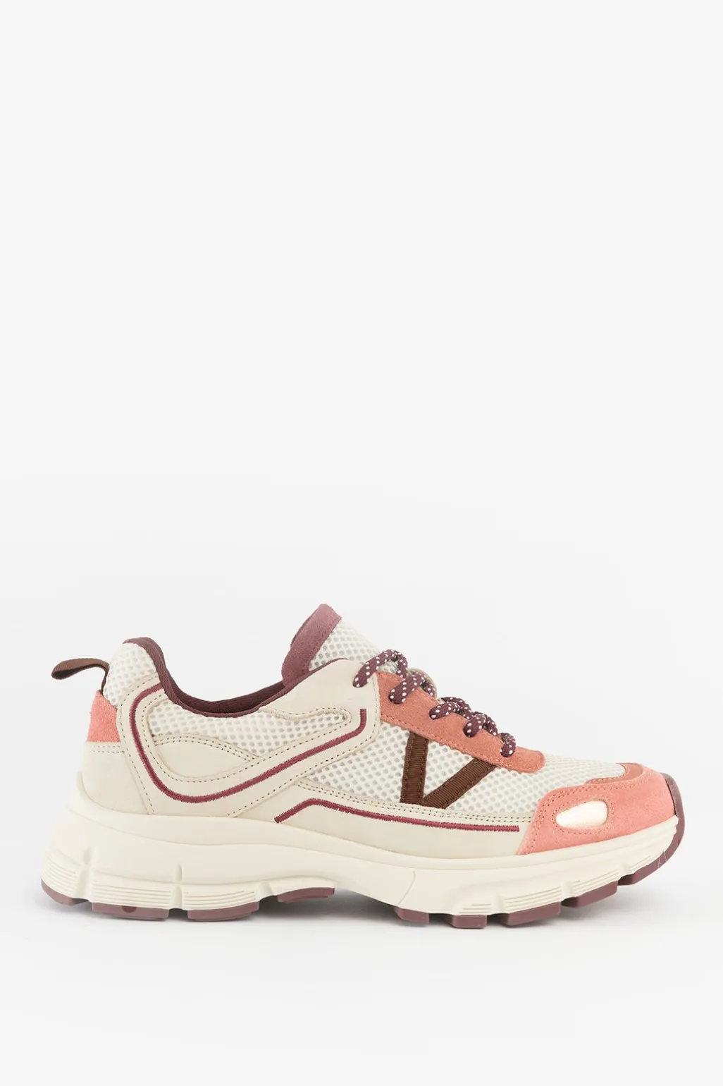 Roze sneakers met bordeaux rode details