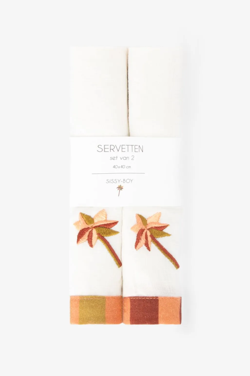 Set van 2 beige servetten met palmboom