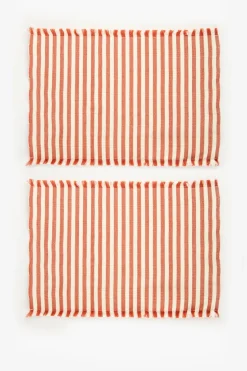 Set van 2 oranje gestreepte placemats