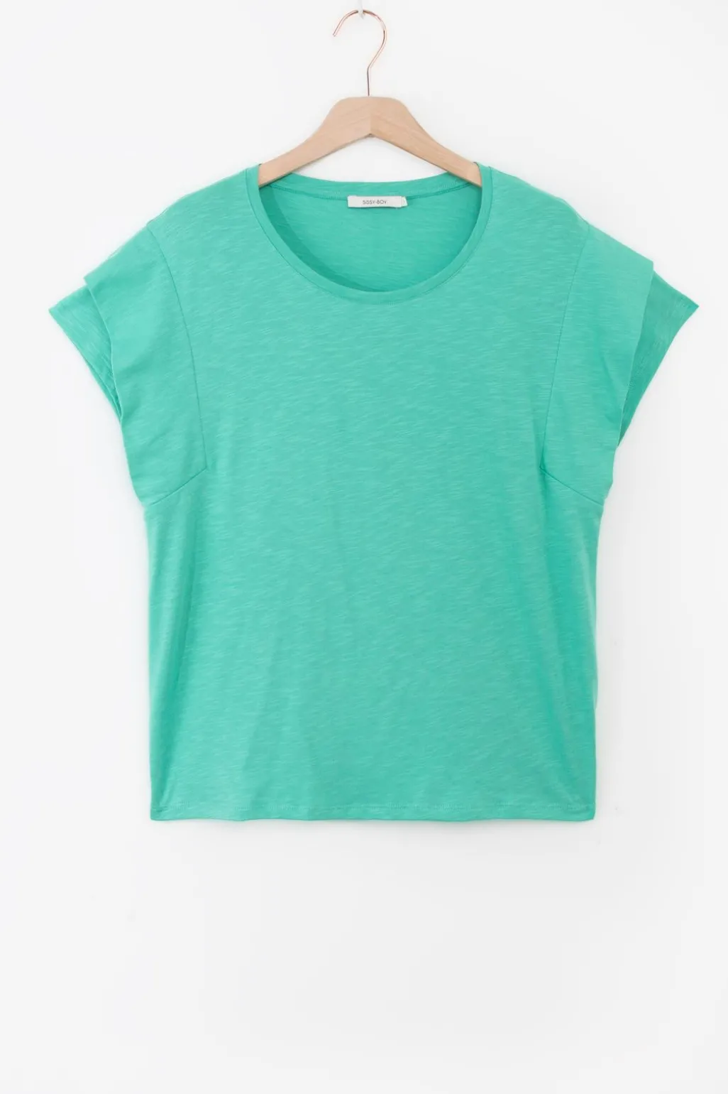 Turquoise T-shirt met schouderdetails