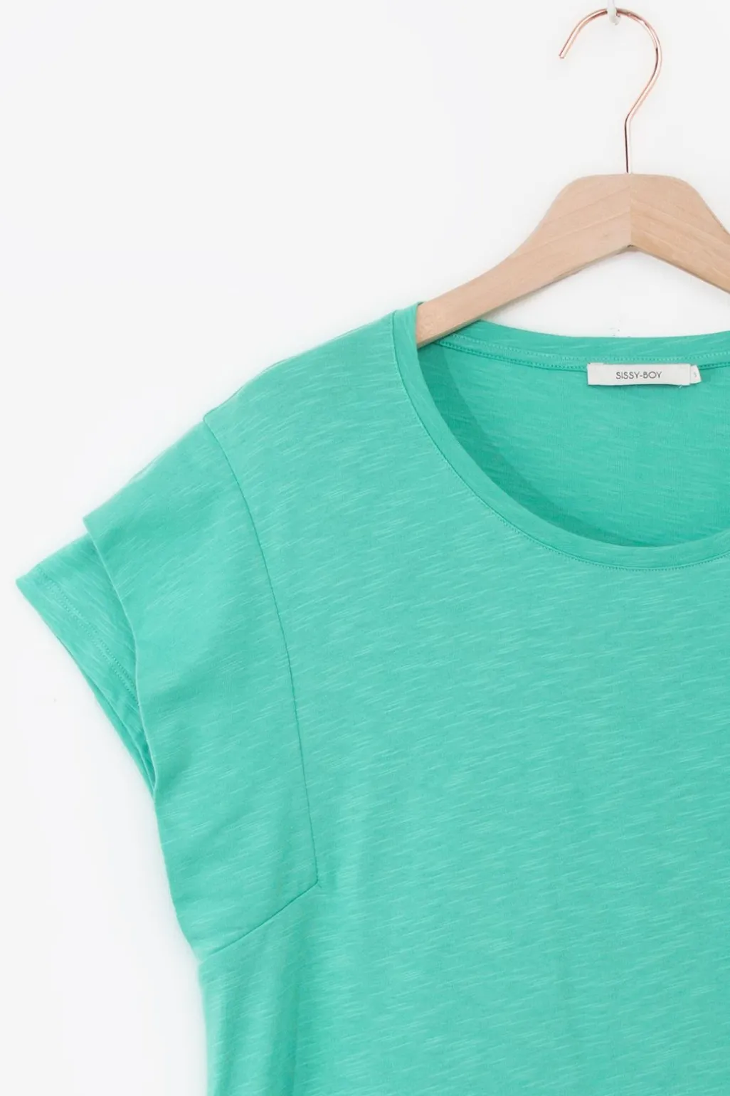 Turquoise T-shirt met schouderdetails