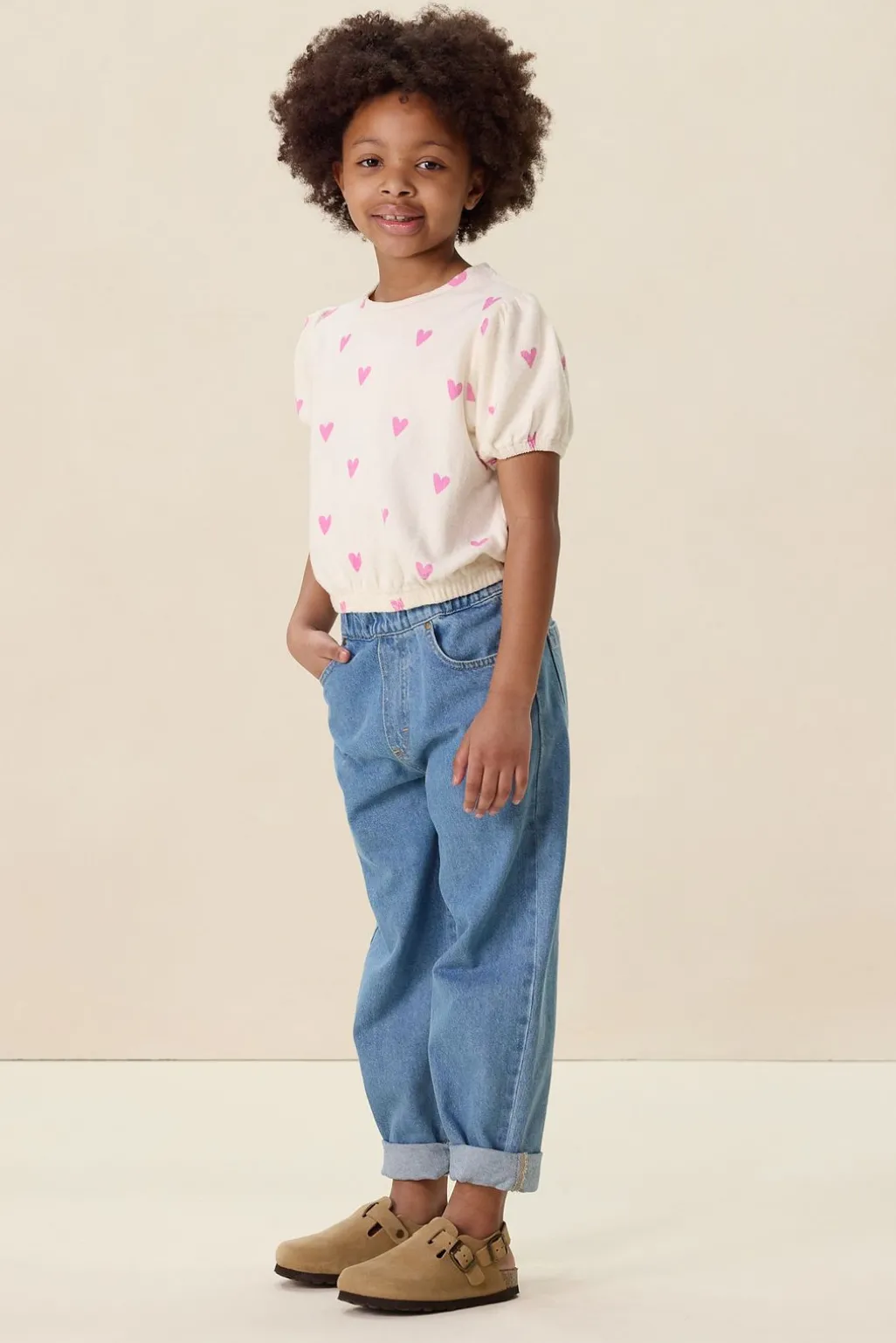 Wit badstof T-shirt met hartjes